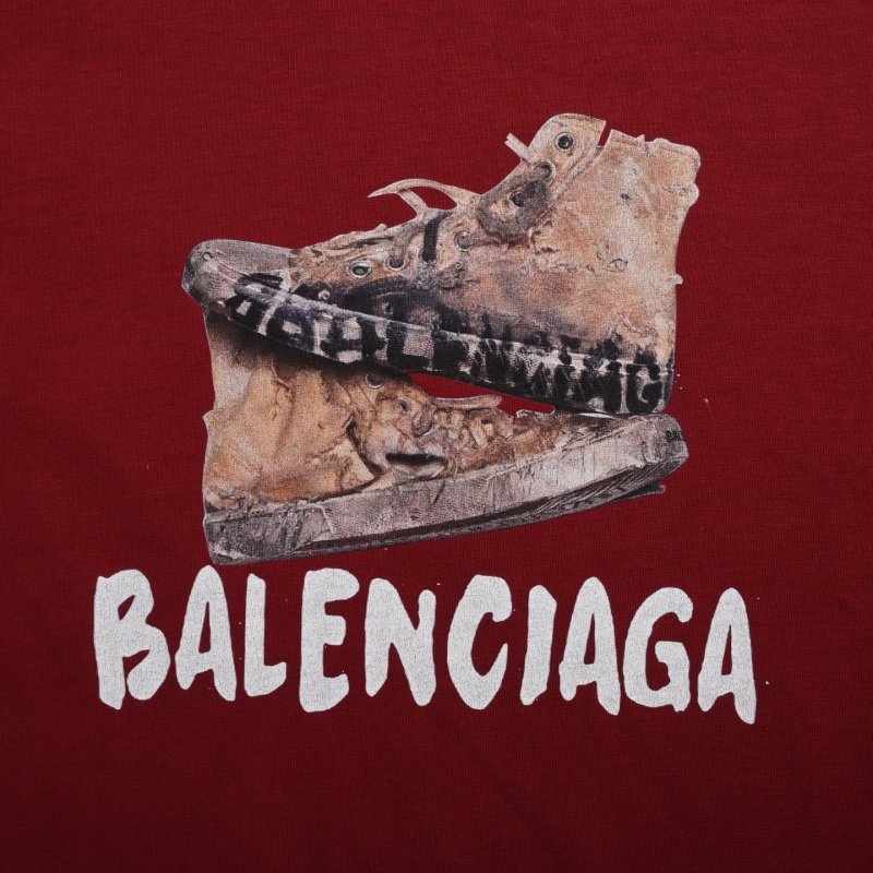 Balenciaga Burgundy Distressed Logo T-Shirt view