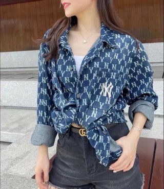 Navy Monogram Pattern Button-Up Shirt view 1
