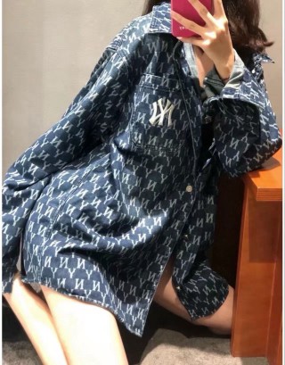Navy Monogram Pattern Button-Up Shirt view 6