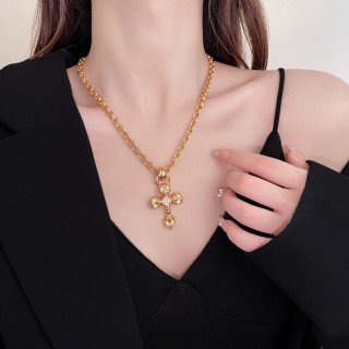 Gold Crystal Cross Pendant Necklace