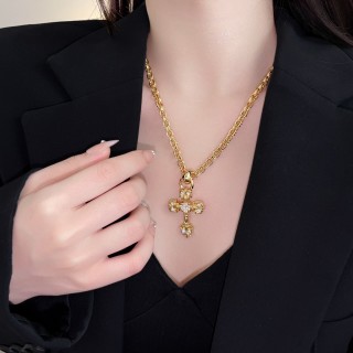 Gold Crystal Cross Pendant Necklace view 2