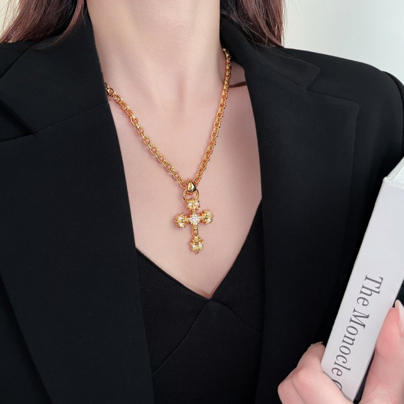 Gold Crystal Cross Pendant Necklace view