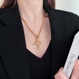 Gold Crystal Cross Pendant Necklace view 3