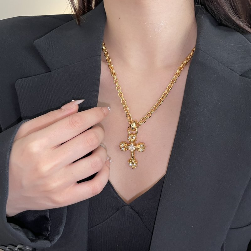 Gold Crystal Cross Pendant Necklace view