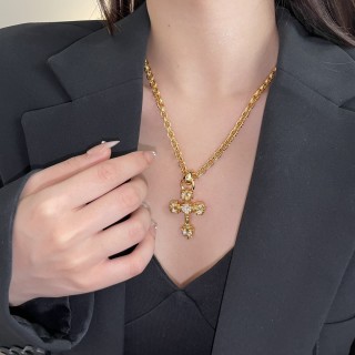 Gold Crystal Cross Pendant Necklace view 4