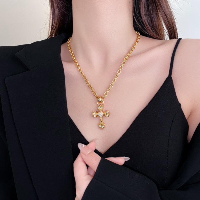 Gold Crystal Cross Pendant Necklace view