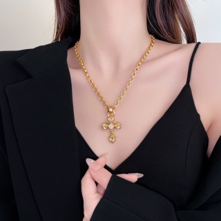 Gold Crystal Cross Pendant Necklace view 5