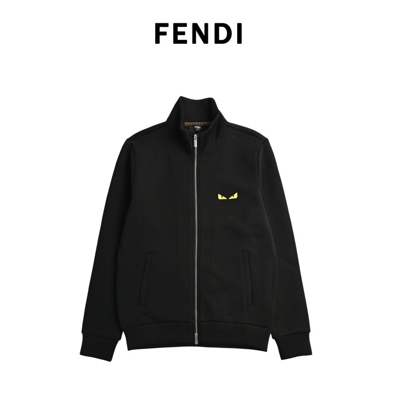 Fendi Black Wool Zip Jacket with Eye Detail view