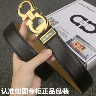 Salvatore Ferragamo Black Leather Belt with Gold Buckle view 3