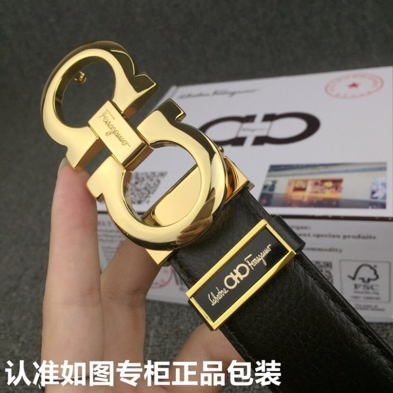 Salvatore Ferragamo Black Leather Belt with Gold Buckle view