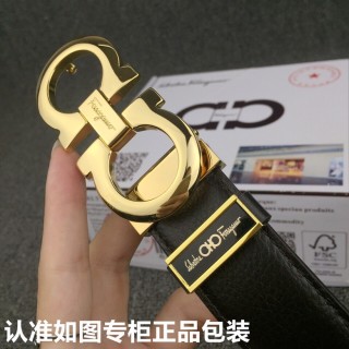 Salvatore Ferragamo Black Leather Belt with Gold Buckle view 6