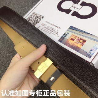 Salvatore Ferragamo Black Leather Belt with Gold Buckle view 7
