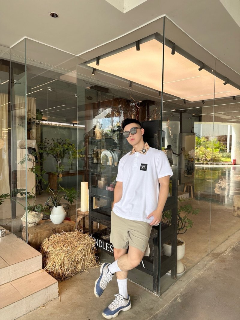 White Crew Neck T-Shirt with Black Logo Patch view