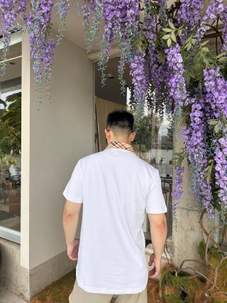 White Crew Neck T-Shirt with Black Logo Patch view 5