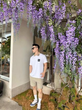 White Crew Neck T-Shirt with Black Logo Patch view 6