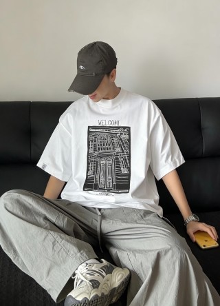 Welcome Graphic Print Short Sleeve T-Shirt Cream view 2