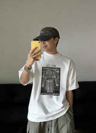 Welcome Graphic Print Short Sleeve T-Shirt Cream view 3