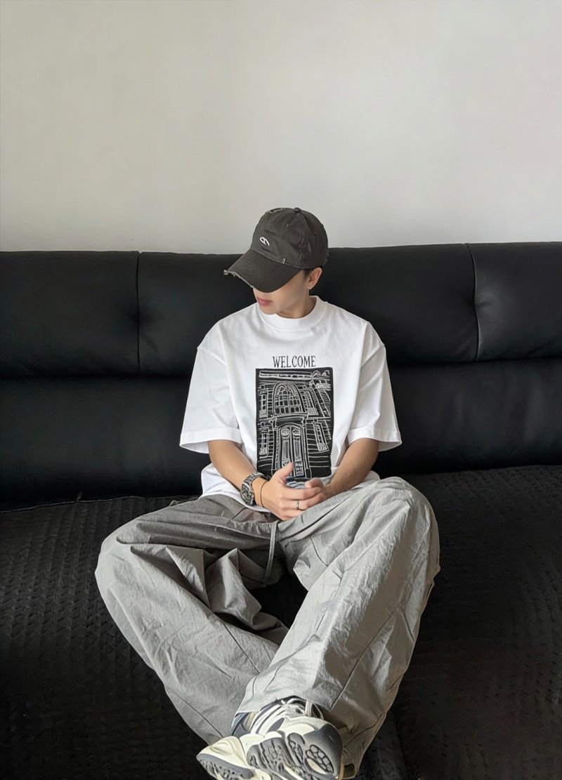 Welcome Graphic Print Short Sleeve T-Shirt Cream view