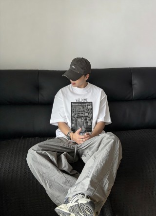 Welcome Graphic Print Short Sleeve T-Shirt Cream view 5