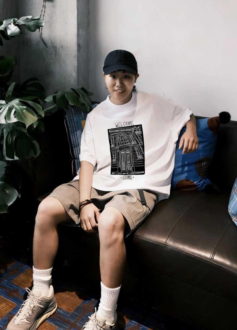 Welcome Graphic Print Short Sleeve T-Shirt Cream view