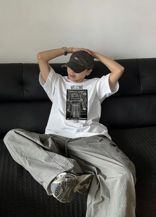 Welcome Graphic Print Short Sleeve T-Shirt Cream view 8