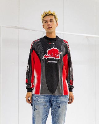 Jordan Chicago Bulls Color-Block Long Sleeve Tee Black Red White view 2