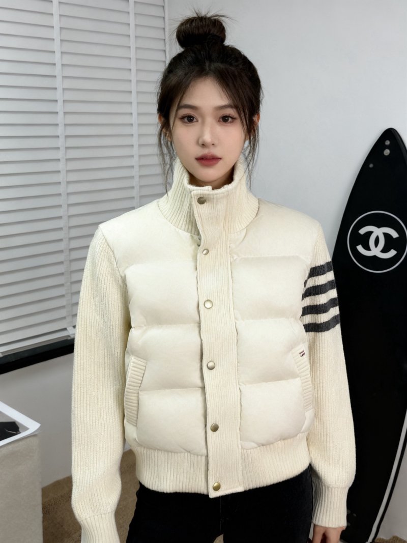 Chanel Cream Quilted Down Puffer Jacket with Ribbed Sleeves