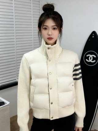 Chanel Cream Quilted Down Puffer Jacket with Ribbed Sleeves view 1