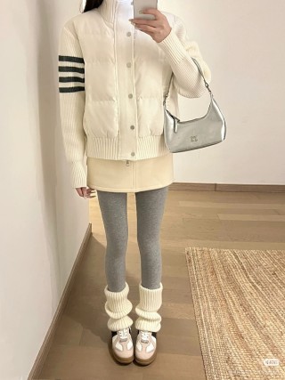 Chanel Cream Quilted Down Puffer Jacket with Ribbed Sleeves view 14