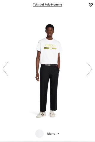 Gucci Logo Print White T-Shirt with Stripe Belt Detail view 2