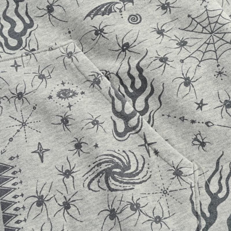 Essentials Oversized Hoodie – Grey with Spider & Flame Print view