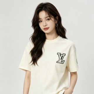 Louis Vuitton LV Logo Cream Short Sleeve T-Shirt