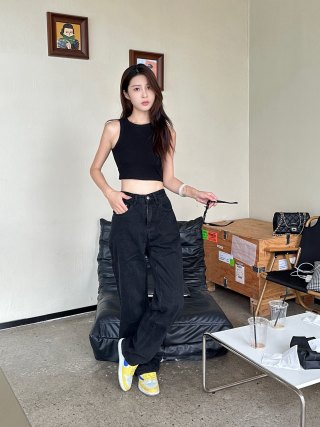 Black Ripped Wide-Leg Denim Jeans view 2