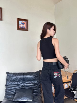 Black Ripped Wide-Leg Denim Jeans view 7