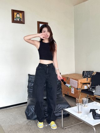 Black Ripped Wide-Leg Denim Jeans view 9