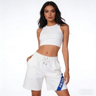 Prada White & Blue Stripe Drawstring Shorts view 2