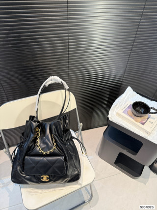 Chanel Black Quilted Drawstring Bucket Bag view 3