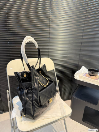 Chanel Black Quilted Drawstring Bucket Bag view 4