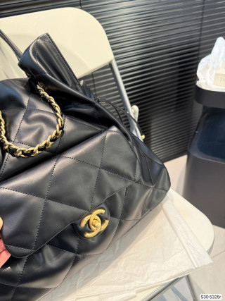 Chanel Black Quilted Drawstring Bucket Bag view 5