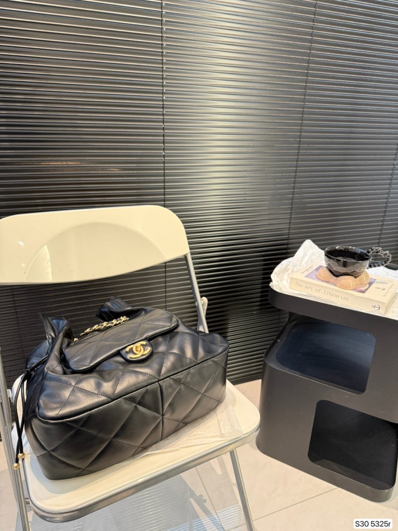 Chanel Black Quilted Drawstring Bucket Bag view