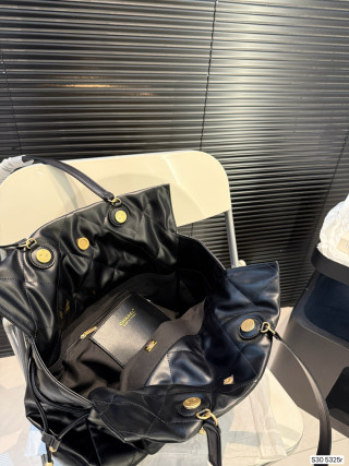 Chanel Black Quilted Drawstring Bucket Bag view 9
