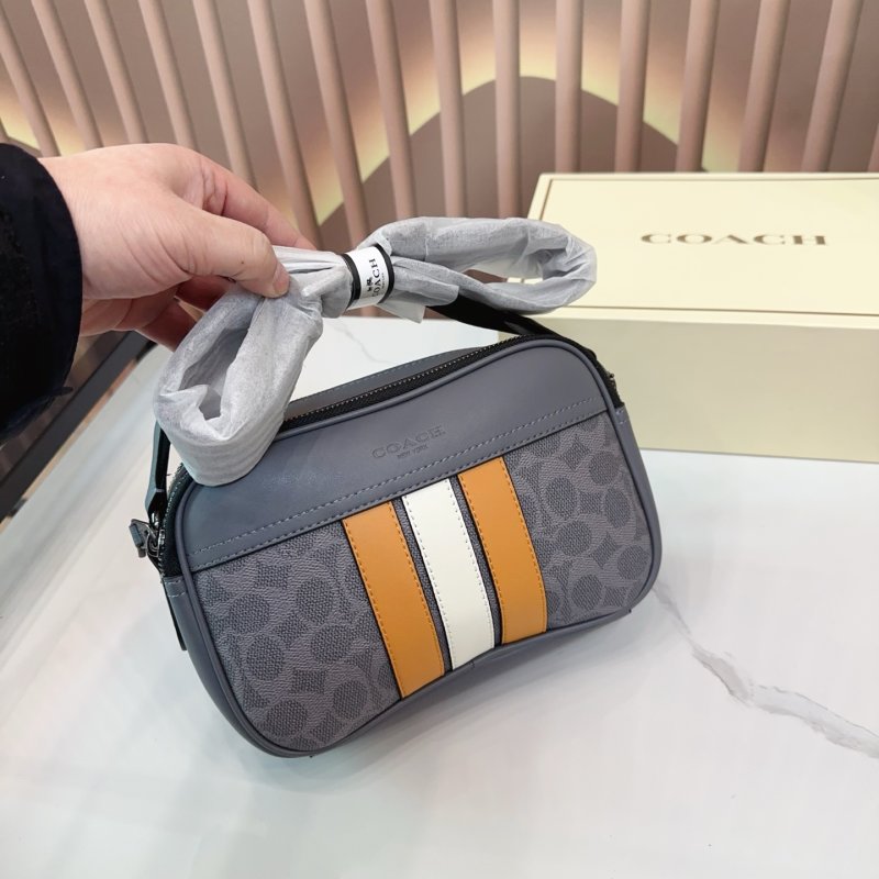 Coach Stripe Camera Crossbody Bag Grey