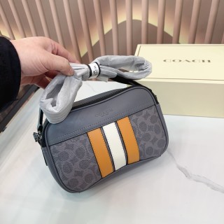 Coach Stripe Camera Crossbody Bag Grey