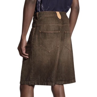 Olive Denim Shorts with Leather Waistband