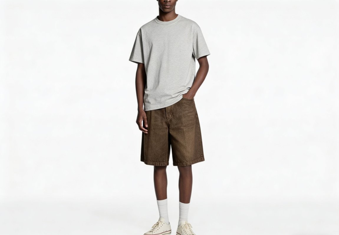 Olive Denim Shorts with Leather Waistband view