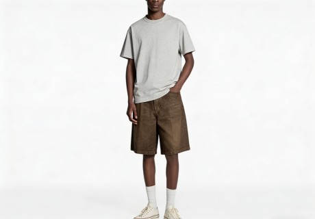 Olive Denim Shorts with Leather Waistband view 8