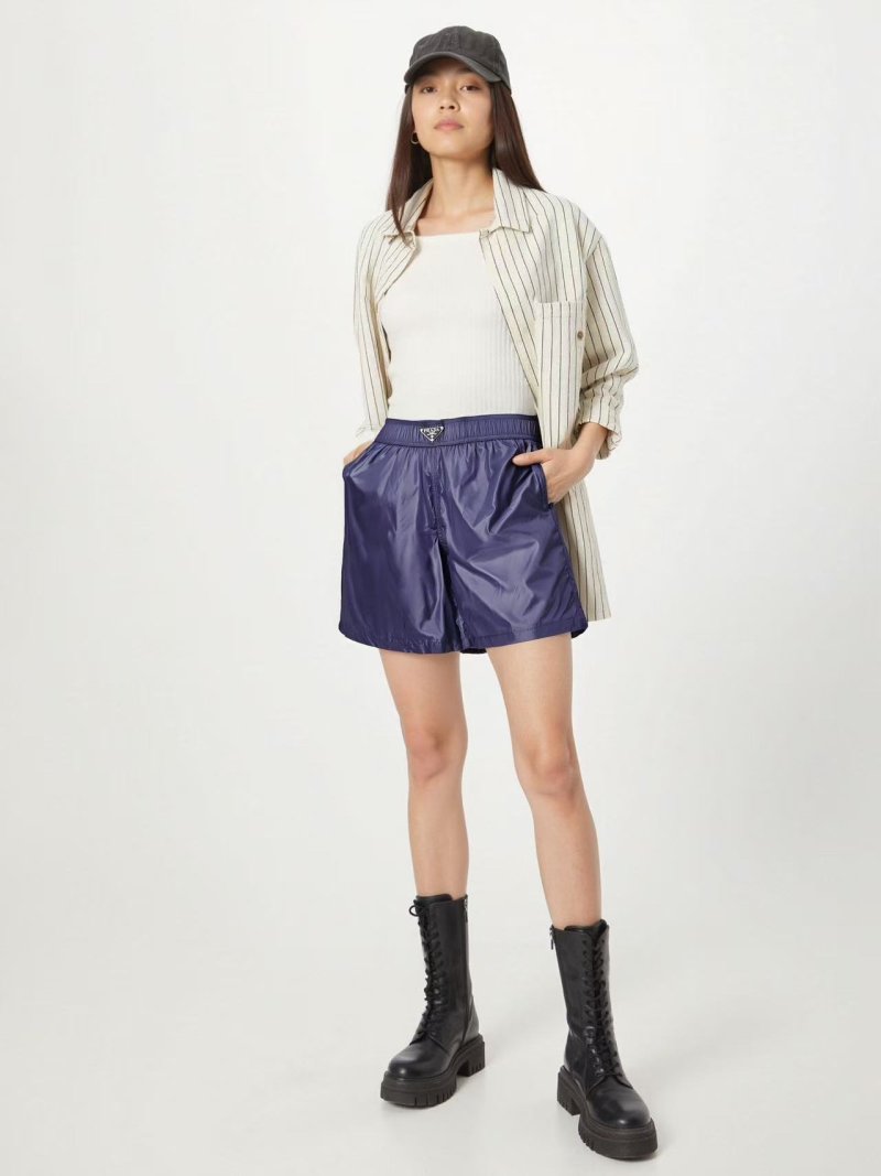 Navy Nylon High-Waist Shorts