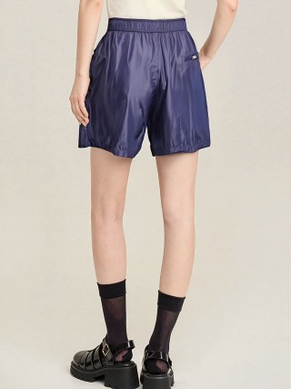 Navy Nylon High-Waist Shorts view 4