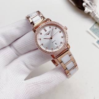 Longines Rose Gold & White Ceramic Diamond Bezel Watch