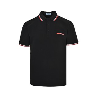 Prada Black Polo Shirt with Red & White Trim view 10